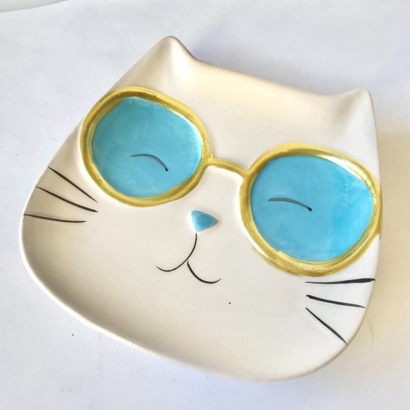 Ceramic Cat Trinket Dish Jewelry Tray Soap Dish Pink Blue Purple Cream Kitty - Picture 8 of 15